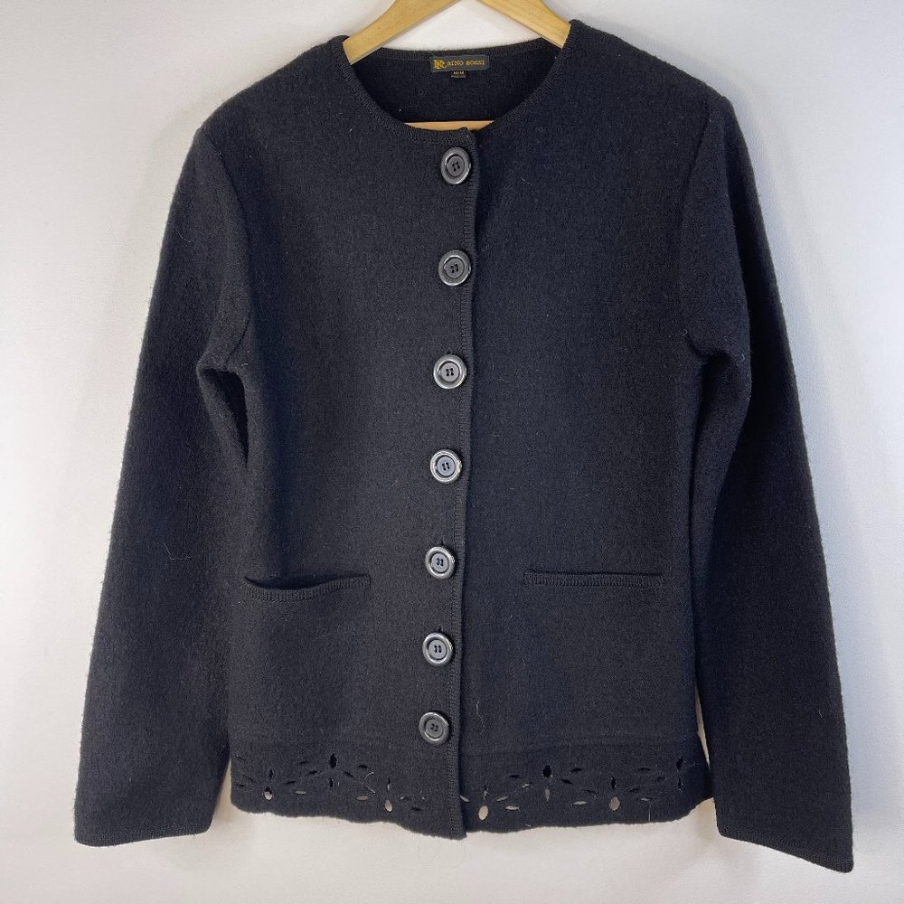 Rino Rossi Woman Black 100% Wool Button Up Jacket Sweater Size M